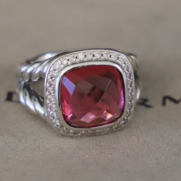 David Yurman Sterling Silver 11mm Albion Ring Tourmaline with Diamonds size 8 - Picture 2 of 8